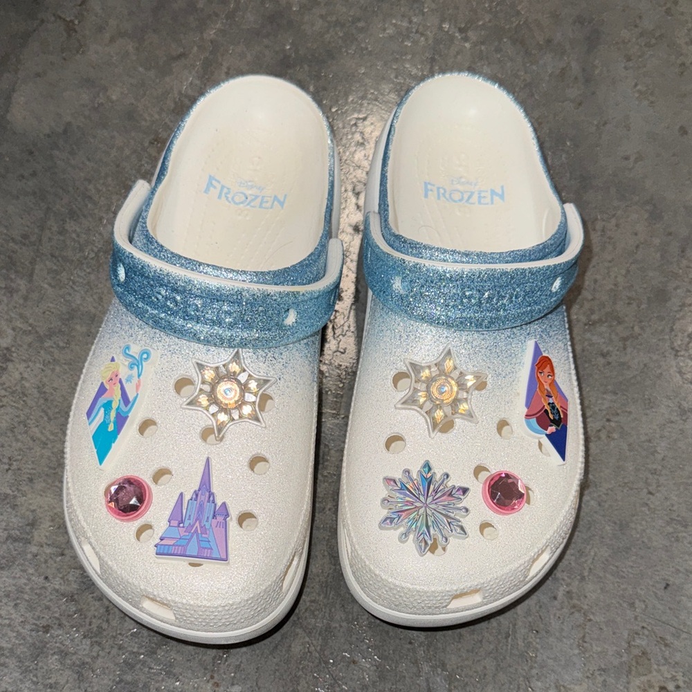 Disney Frozen White and Blue Glitter Crocs